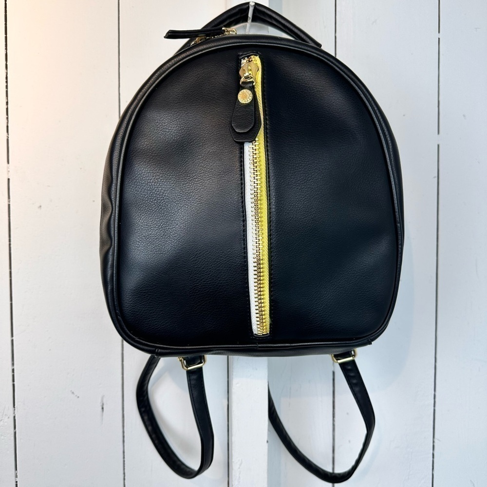 Steve Madden Backpack Multi Zipper Black Yellow Adjustable Strap Purse Bag Tote - Picture 4 of 16